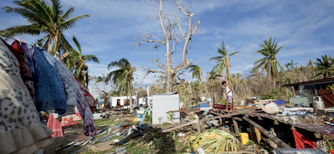 Tropical Cyclone Yasa made landfall on Fiji's main islands of Viti Levu and Vanua Levu as a Category 5 cyclone on 17 December 2020. Four lives were lost as a result of the cyclone. Cyclone Yasa caused flooding and damage to buildings and crops on Vanua Levu, with schools and houses destroyed as residents took shelter in public facilities. There was also severe disruption to electrical power supplies and communication services. During the height of the storm, the Fijian Government reported that over 23,000 people were sheltering in over 450 evacuation centres around Fiji. ©UNFPA Pacific
