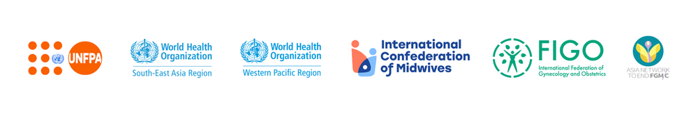 Logos of UNFPA, WHO South-East Asia, WHO Western Pacific, ICM, FIGO, Asian Network to End FGM/C