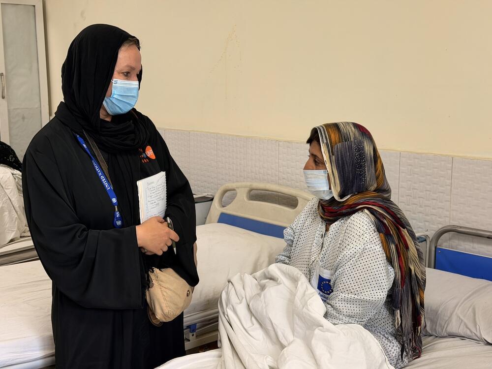 Shanon McNab, UNFPA Sexual and Reproductive Health Advisor, speaks with women receiving care for obstetric fistula at Malalai Hospital in Kabul, Afghanistan.