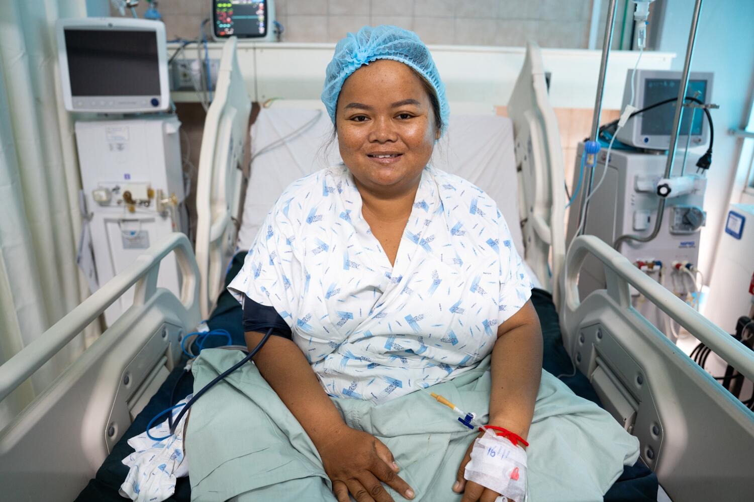 Patient in the hospital after giving birth having medical care