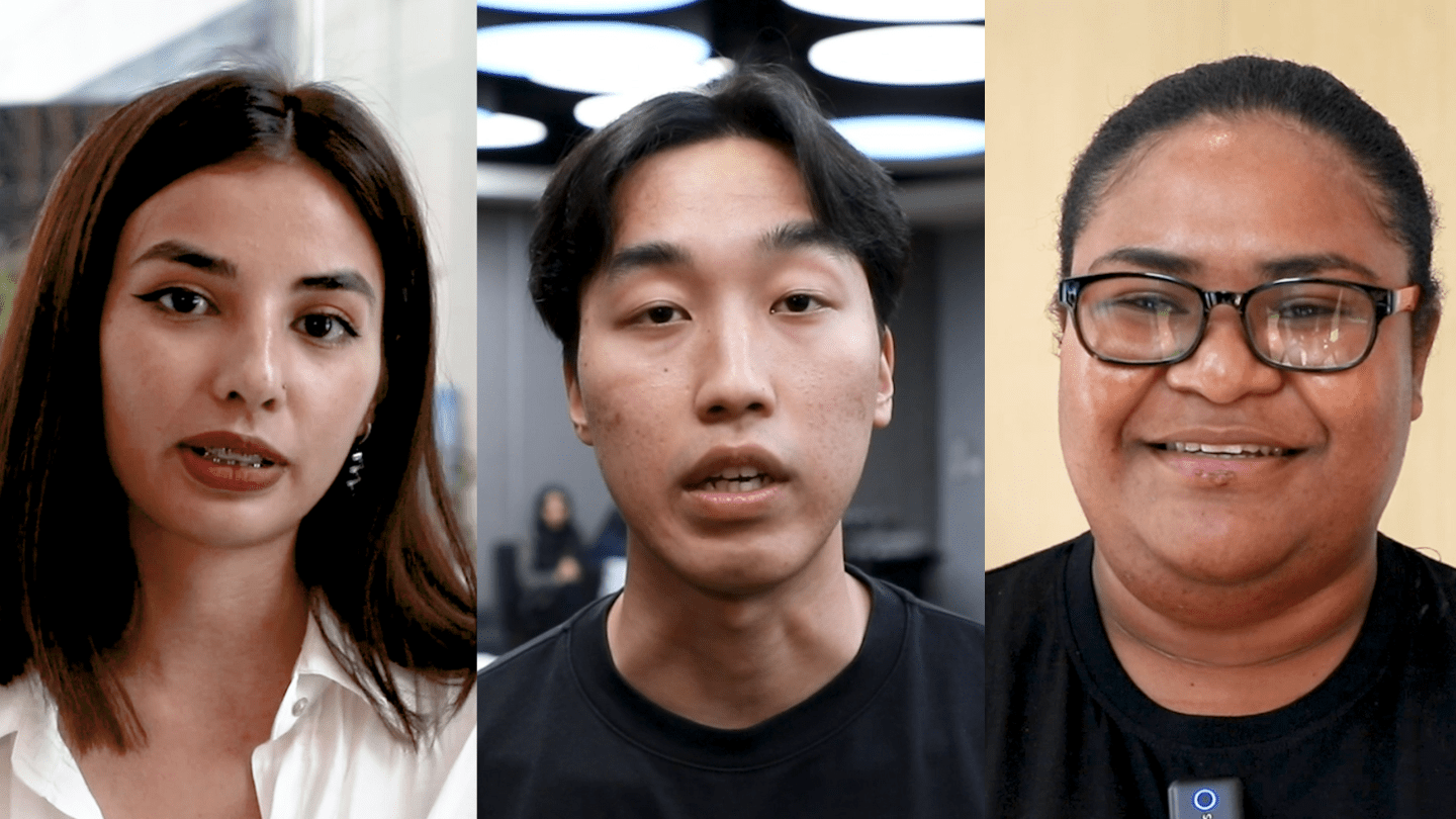 Three portraits of young people from Asia and the Pacific