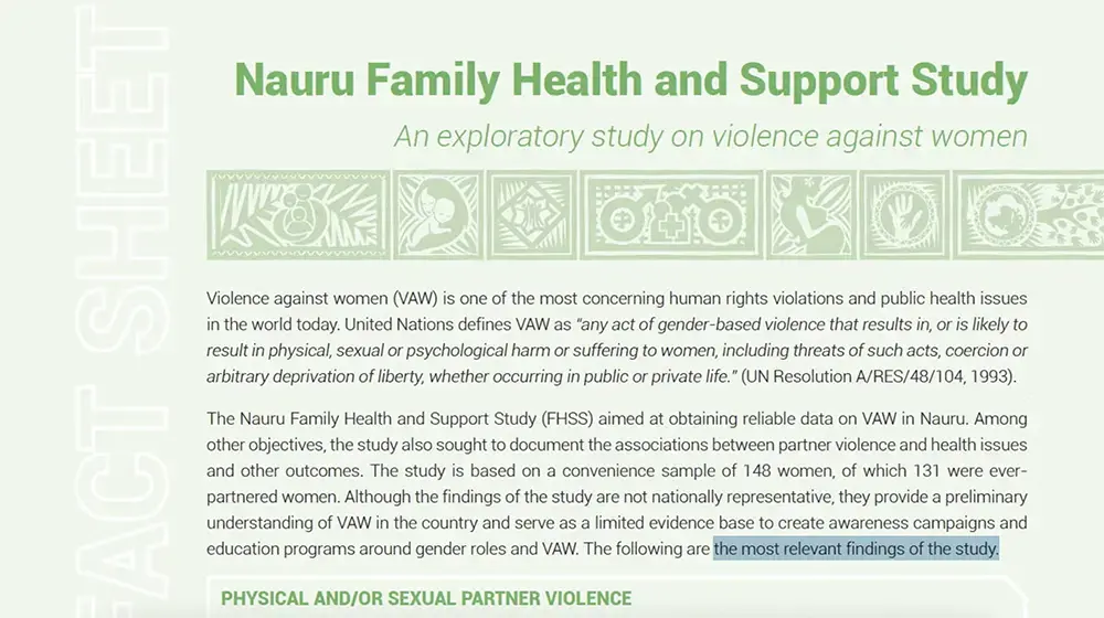 Nauru Family Health and Support Study Fact Sheet Nauru Family Health and Support Study Fact Sheet