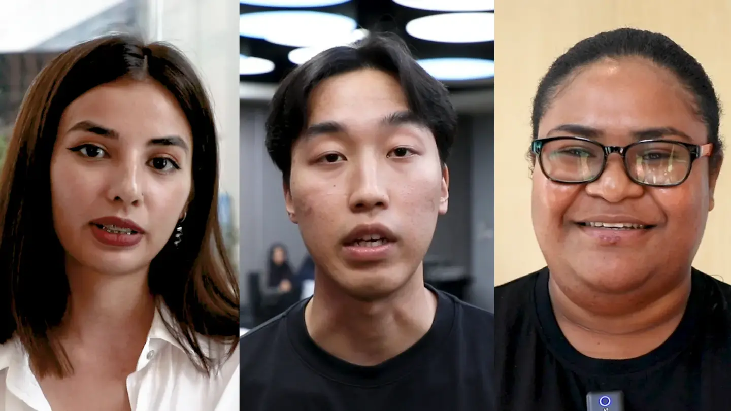 Three portraits of young people from Asia and the Pacific