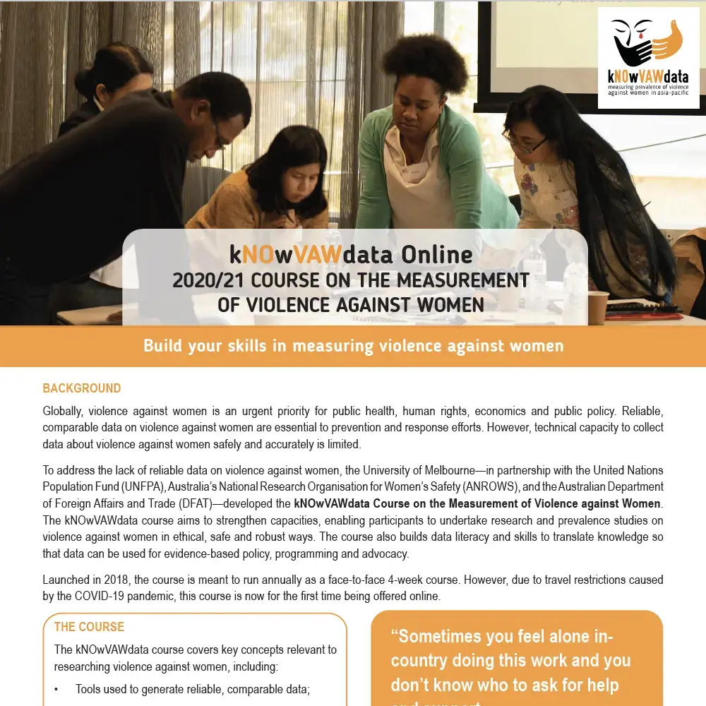 kNOwVAWdata Online 2020/21 Course on the Measurement of Violence against Women flyer